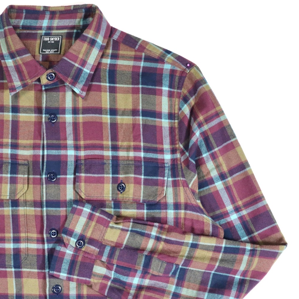 Todd Snyder Flannel Shirt Mens Medium Burgundy Plaid Button Down Cotton